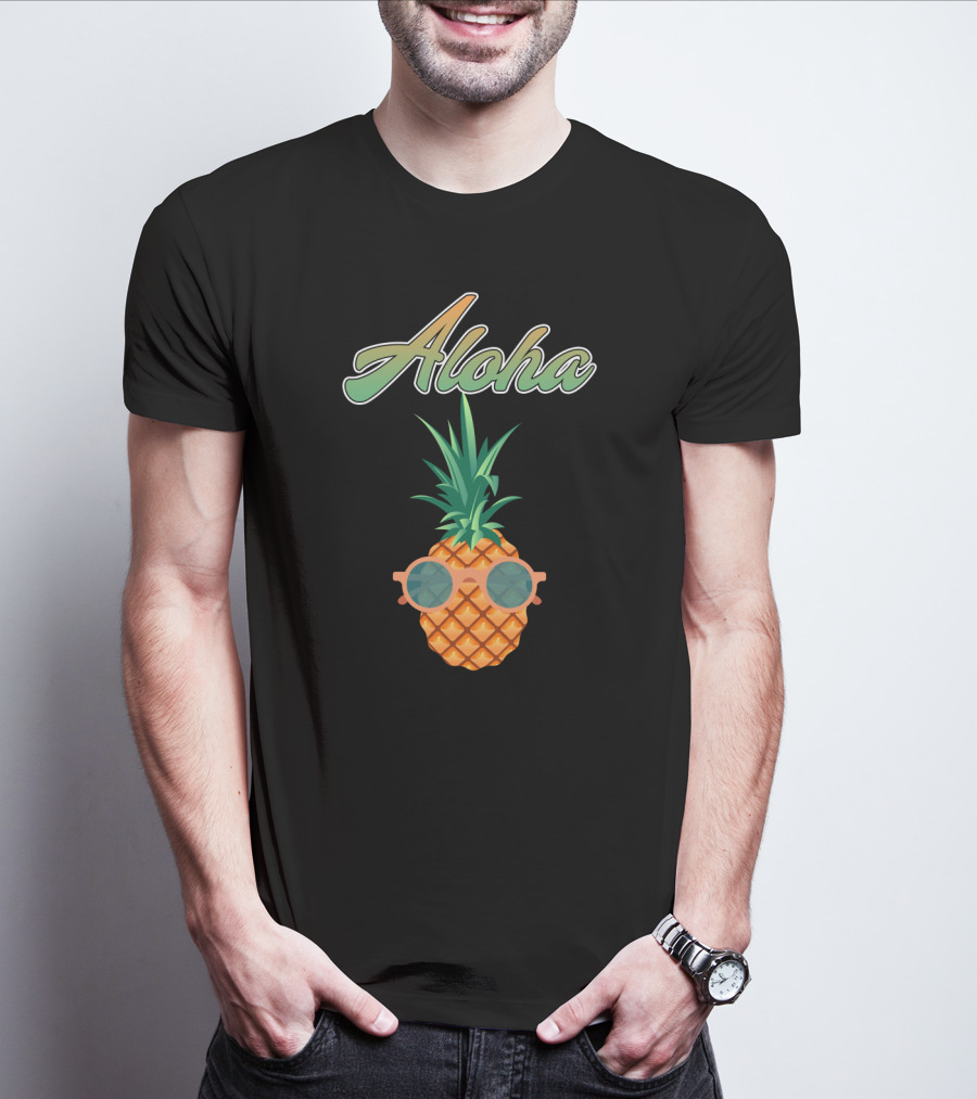 Aloha Cool Colorful Pineapple With Sunglasses T-Shirt