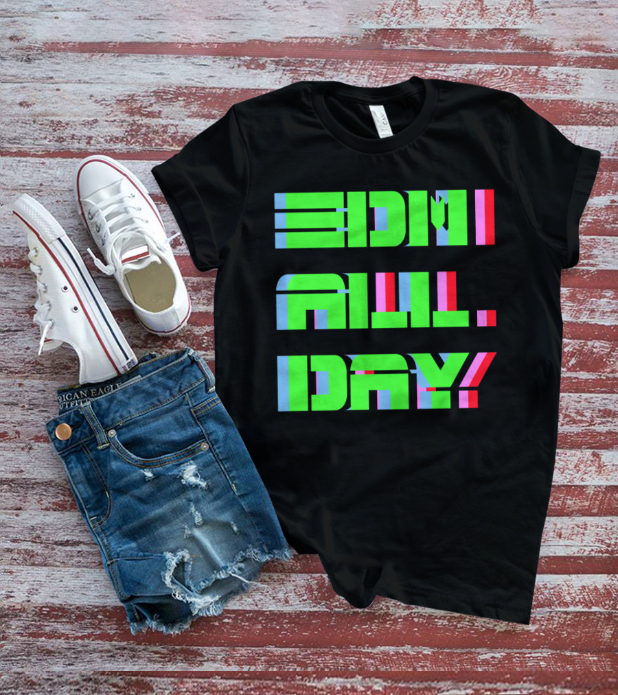 EDM All Day Neon Anaglyph Style Rave T-Shirt