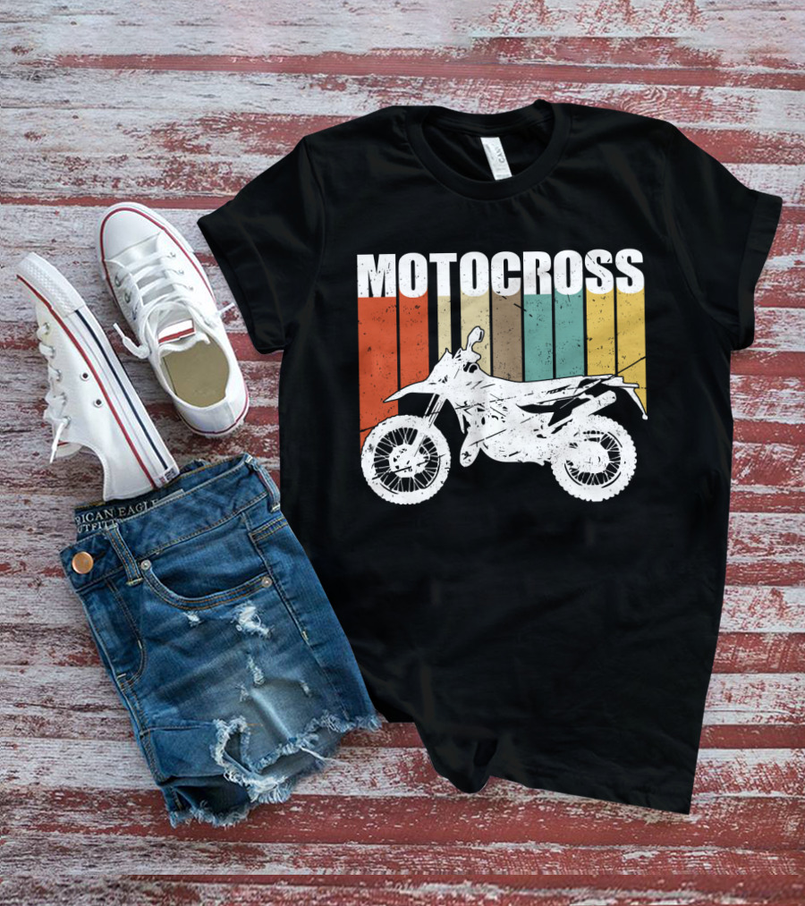 Motocross Vintage Dirt Bike Retro Stripes T-Shirt