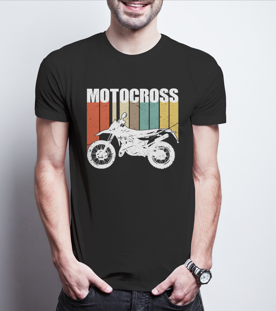 Motocross Vintage Dirt Bike Retro Stripes T-Shirt
