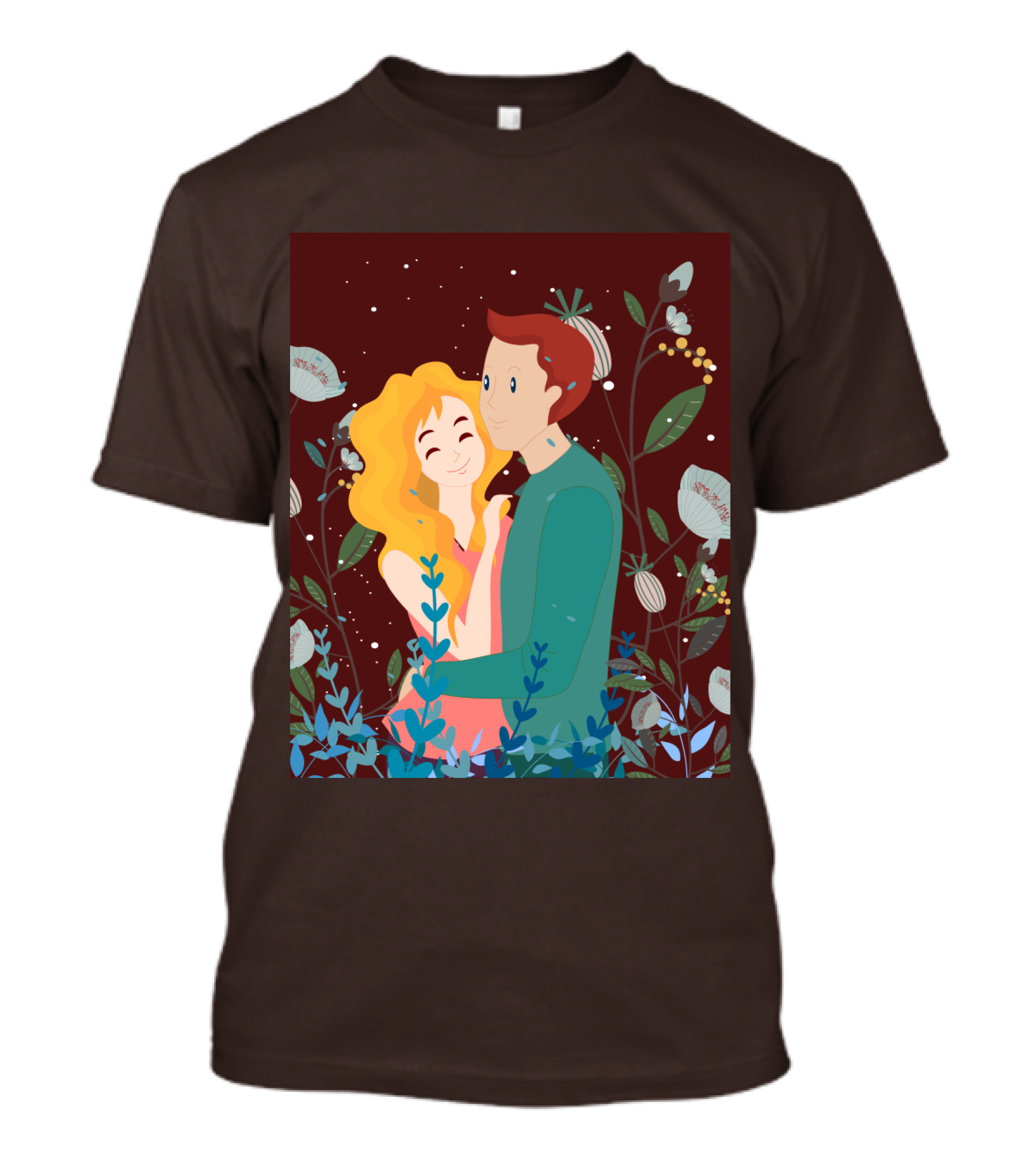 Lover Dating Romantic Embrace Amidst Floral Background T-Shirt