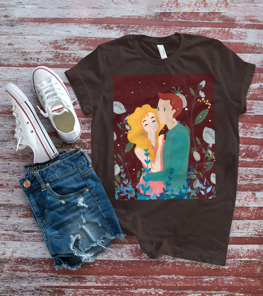 Lover Dating Romantic Embrace Amidst Floral Background T-Shirt