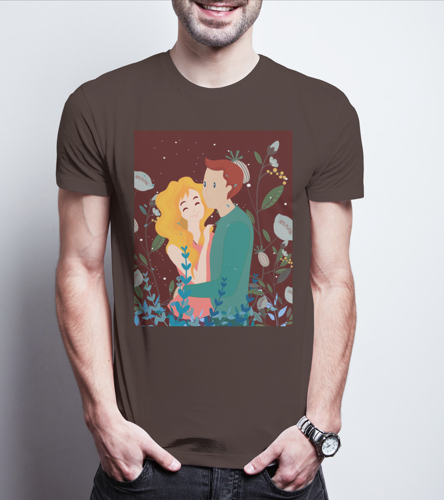 Lover Dating Romantic Embrace Amidst Floral Background T-Shirt
