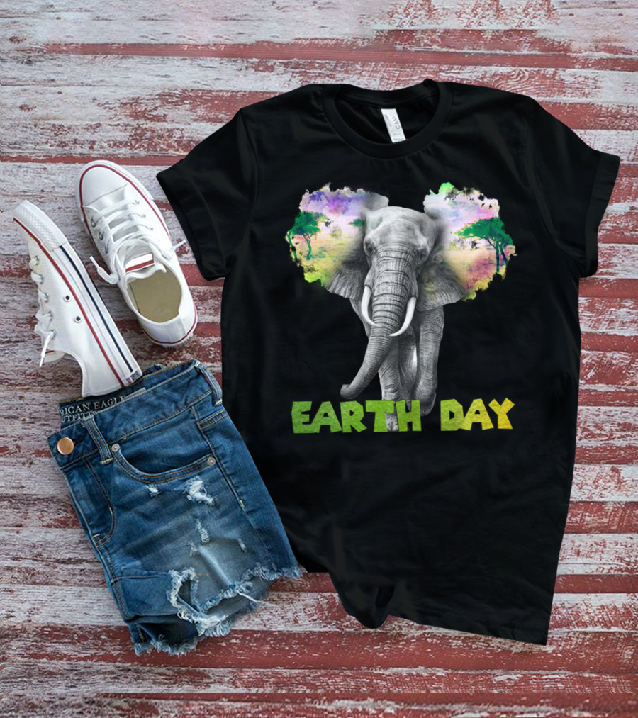 Earth Day Elephant With Vibrant Nature Trees And Colors T-Shirt
