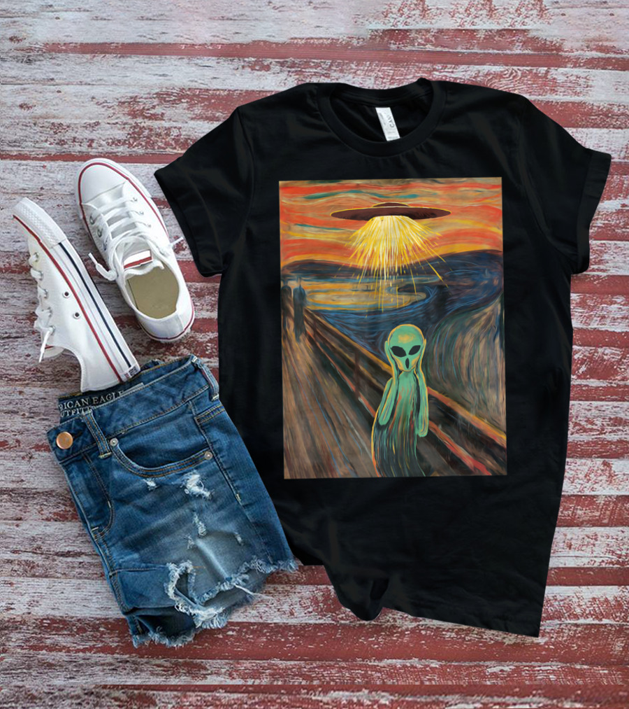Alien Scream Munch UFO Painting T-Shirt
