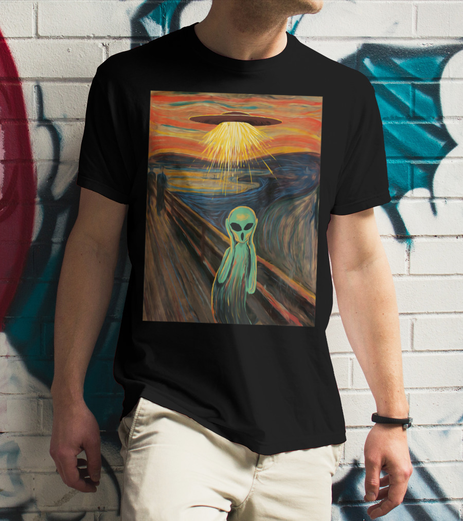 Alien Scream Munch UFO Painting T-Shirt