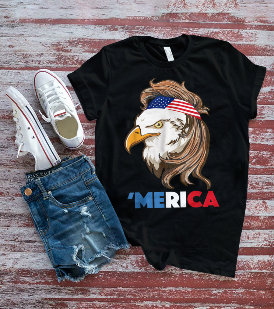 'Merca Bald Eagle Mullet American Flag Headband T-Shirt