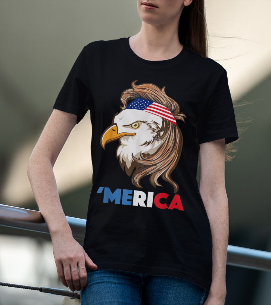 'Merca Bald Eagle Mullet American Flag Headband T-Shirt