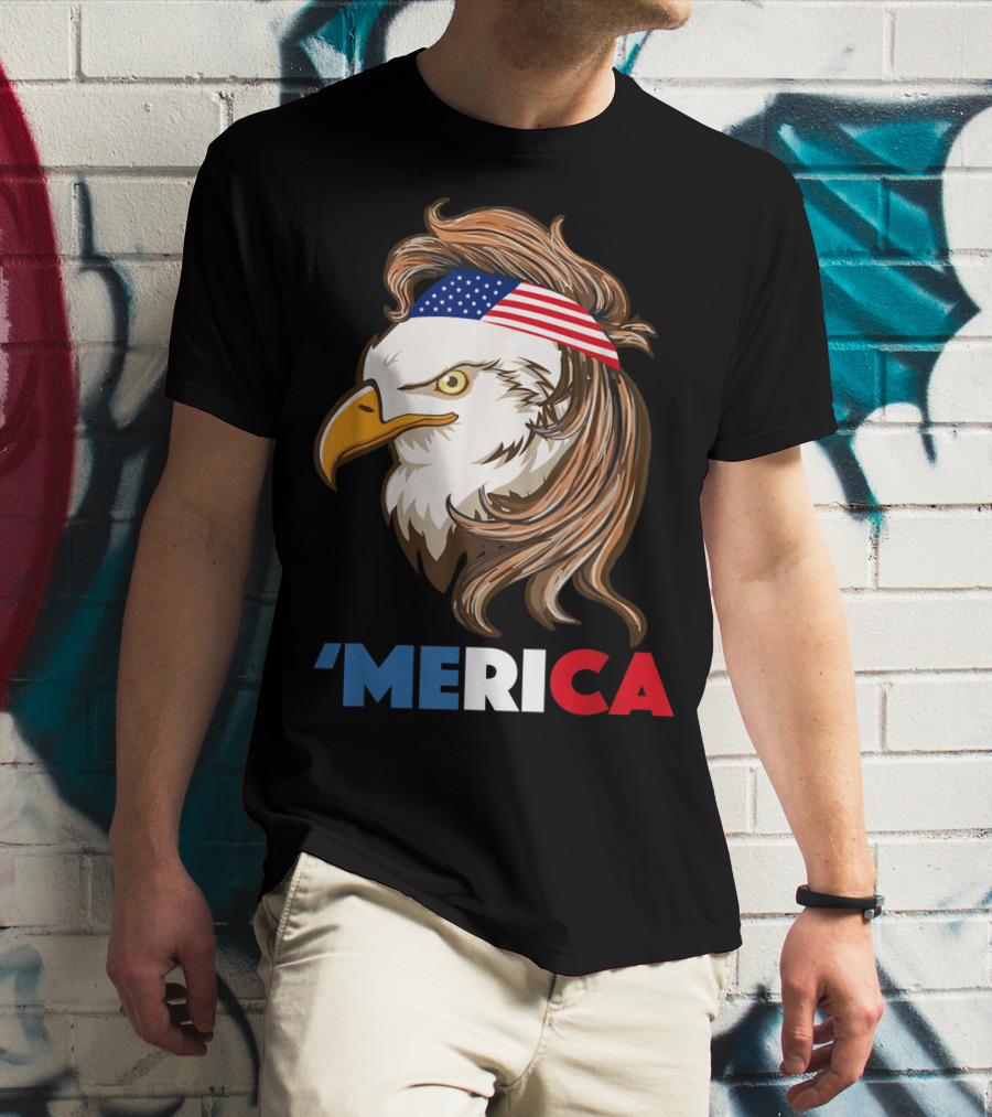 'Merca Bald Eagle Mullet American Flag Headband T-Shirt