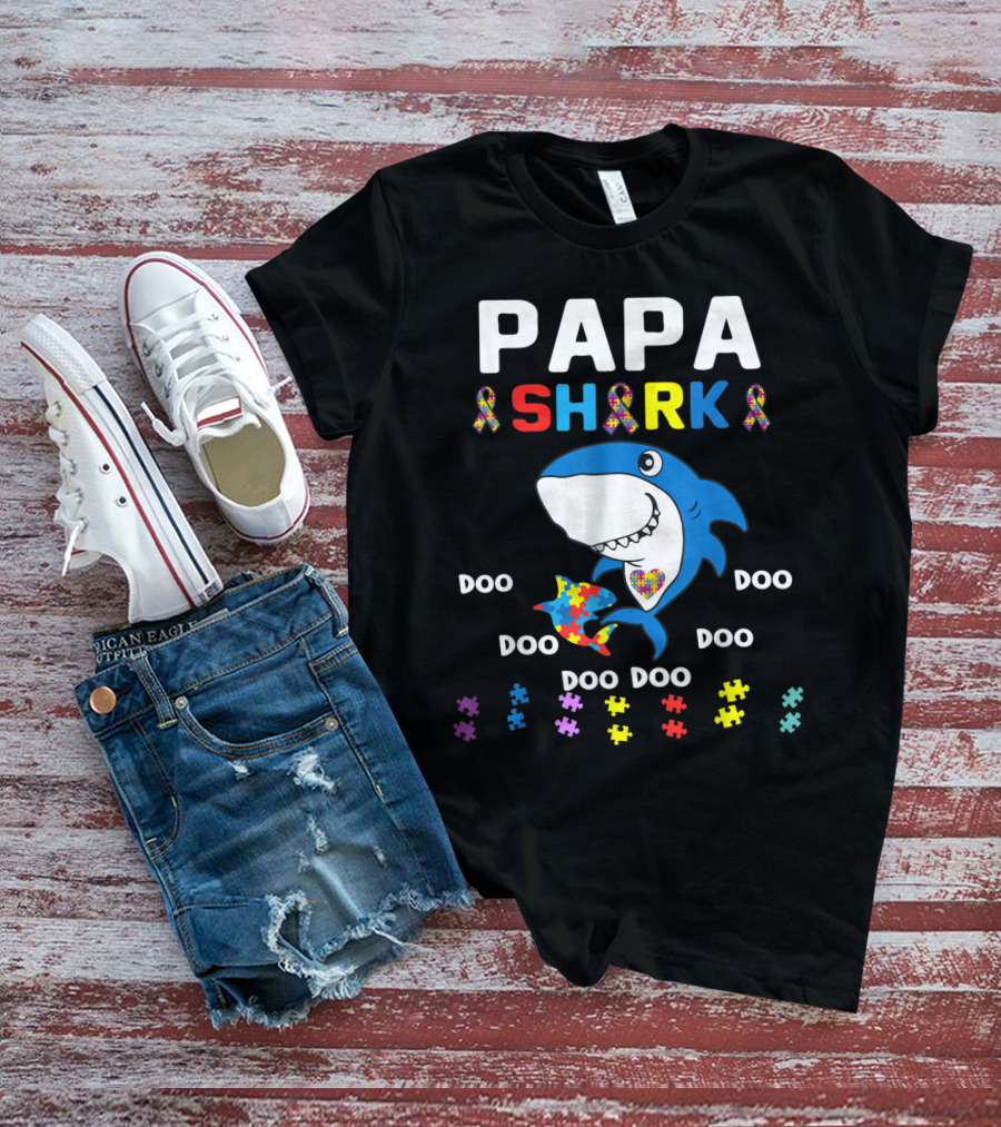 Papa Shark Jigsaw Autism Awareness Doo Doo Doo T-Shirt