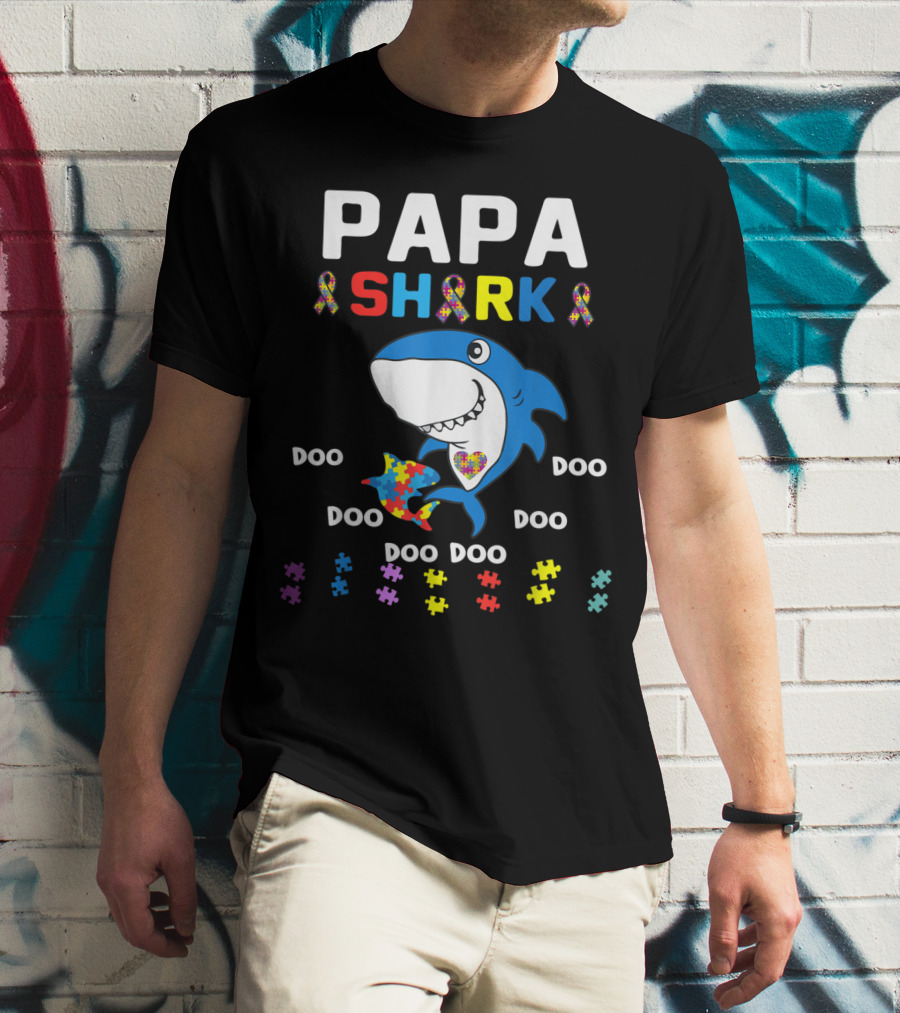 Papa Shark Jigsaw Autism Awareness Doo Doo Doo T-Shirt