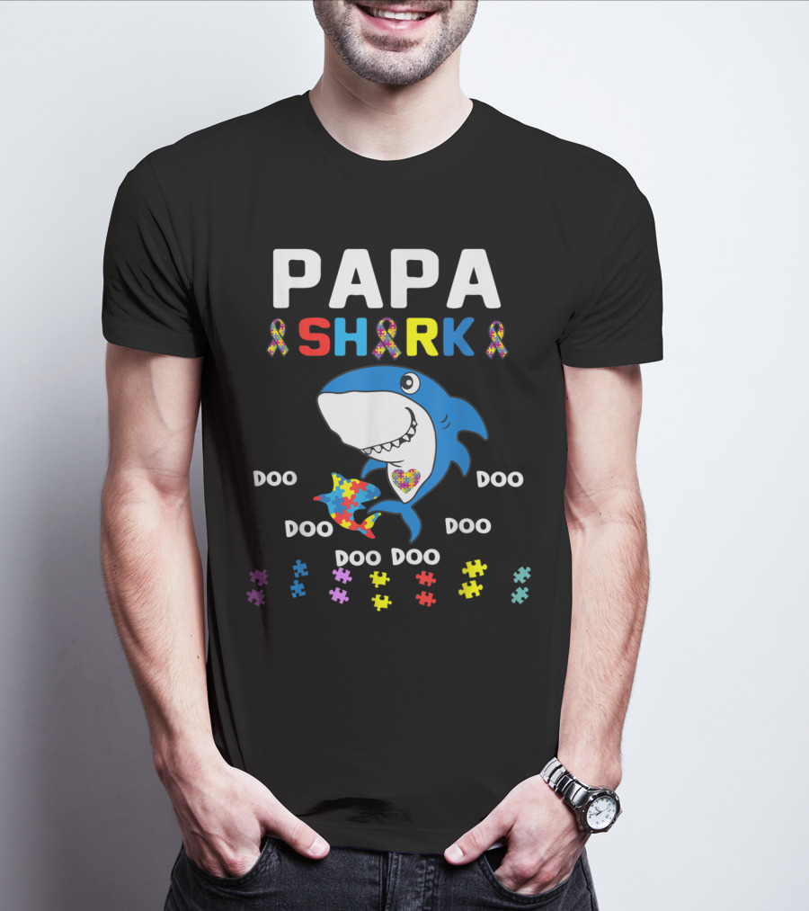 Papa Shark Jigsaw Autism Awareness Doo Doo Doo T-Shirt