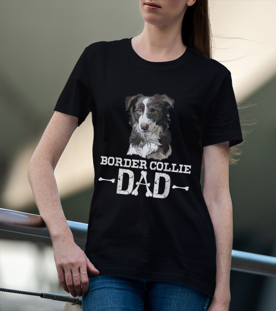 Border Collie Dad With Detailed Dog Illustration And Bone Accents T-Shirt
