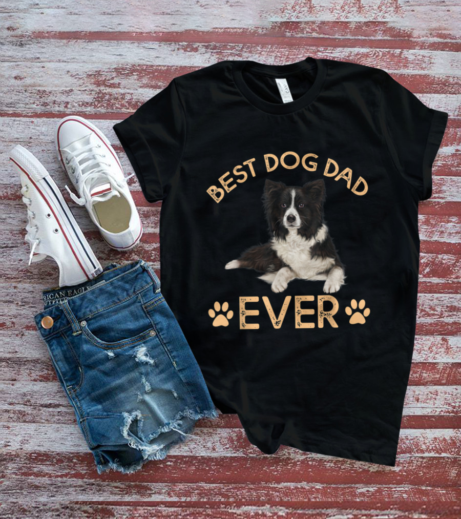 Best Border Collie Dog Dad Ever Paw Prints T-Shirt