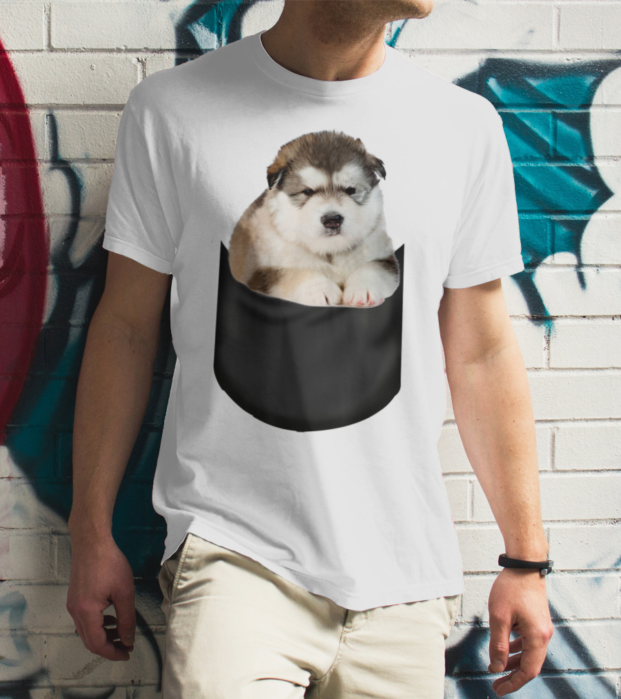 Alaskan Funny Dog In Pocket T-Shirt