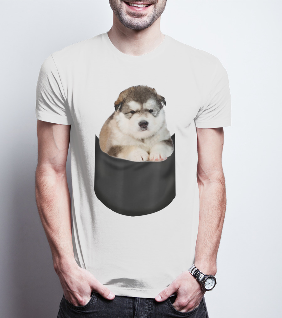 Alaskan Funny Dog In Pocket T-Shirt