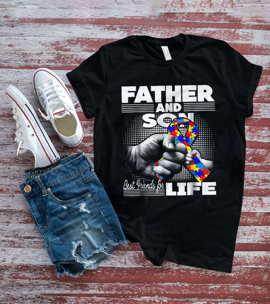 Father And Son Best Friends For Life Autism Awareness Puzzle T-Shirt