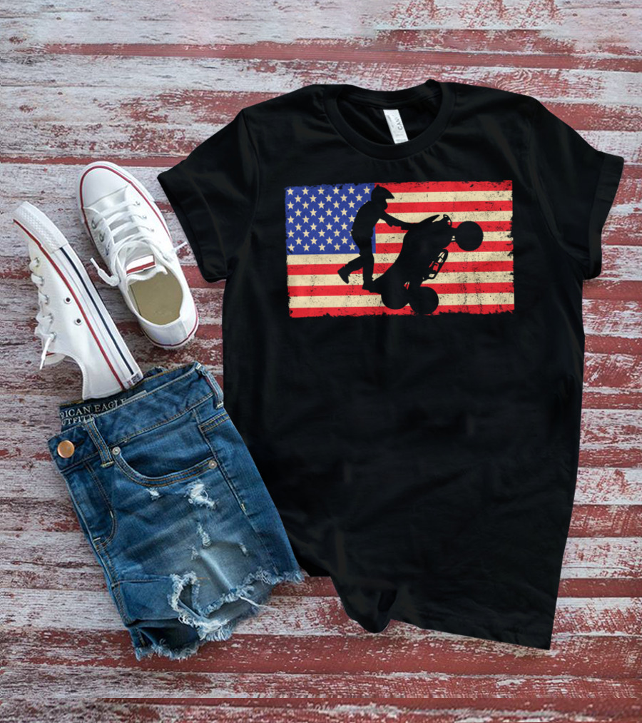 American Flag ATV Rider Wheelie Quad Bike Cool T-Shirt