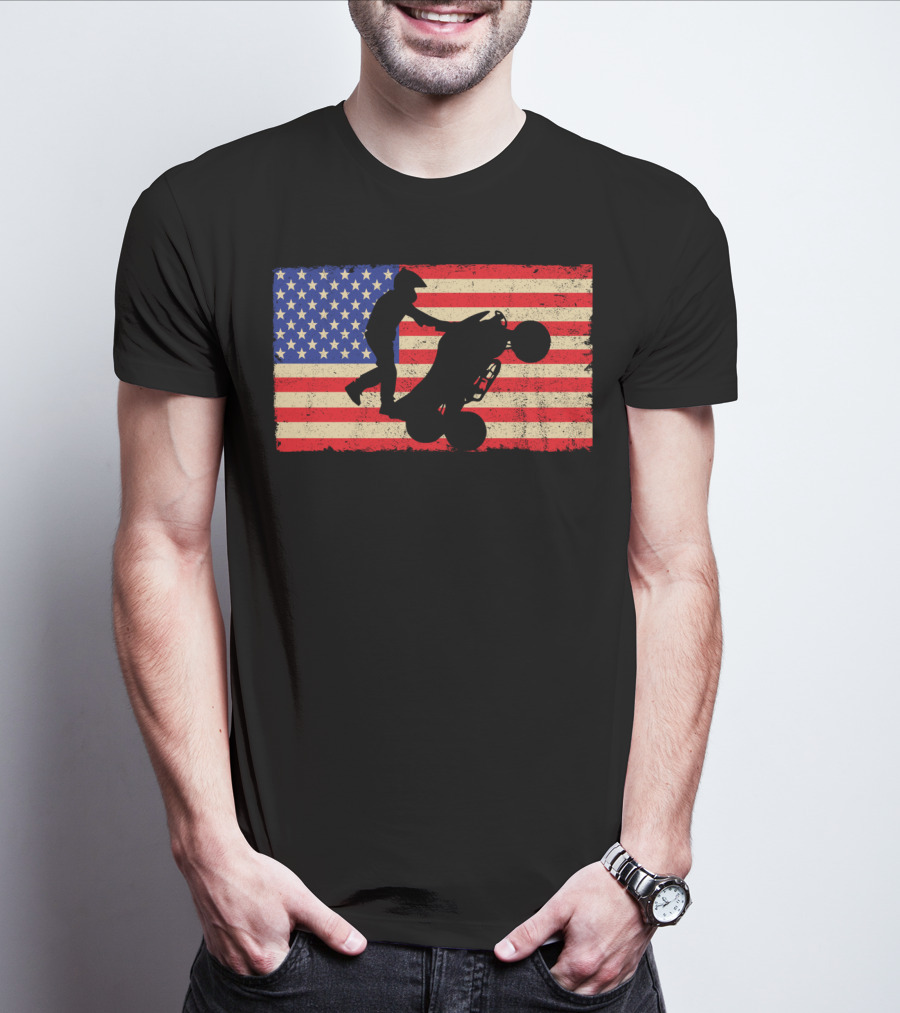 American Flag ATV Rider Wheelie Quad Bike Cool T-Shirt
