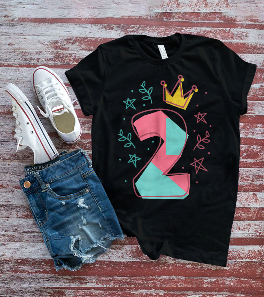 2Nd Birthday Crown Star Leaves 2 Years Old T-Shirt