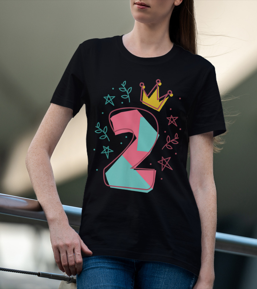 2Nd Birthday Crown Star Leaves 2 Years Old T-Shirt