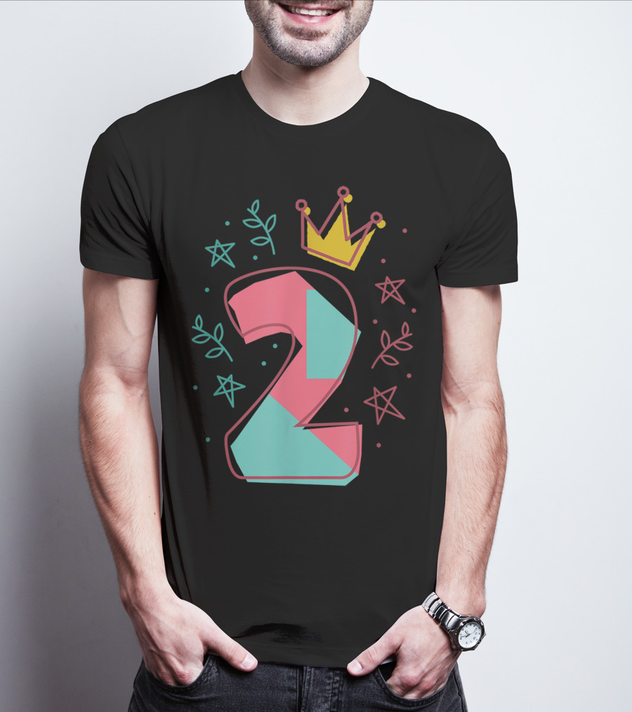 2Nd Birthday Crown Star Leaves 2 Years Old T-Shirt