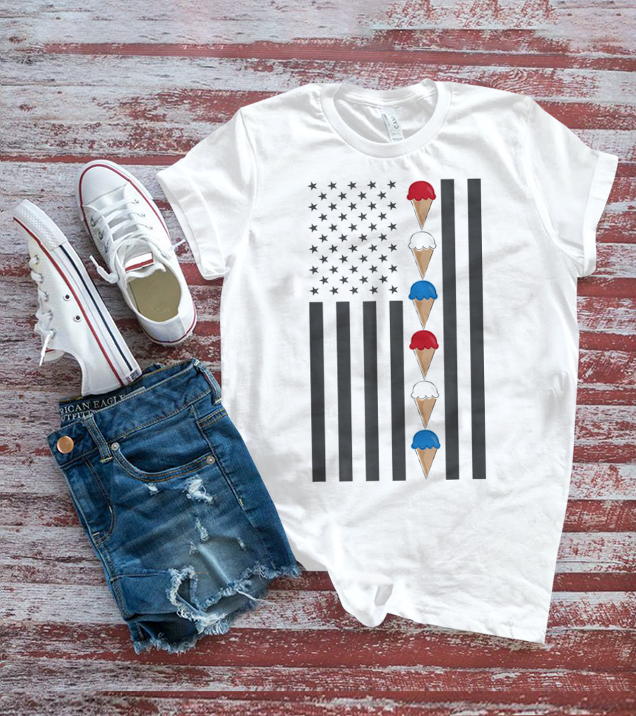American Flag Ice Cream Cones Red White And Blue Patriotic Summer T-Shirt