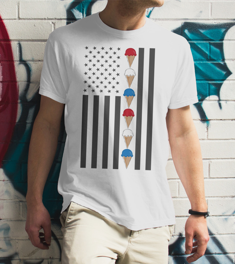 American Flag Ice Cream Cones Red White And Blue Patriotic Summer T-Shirt