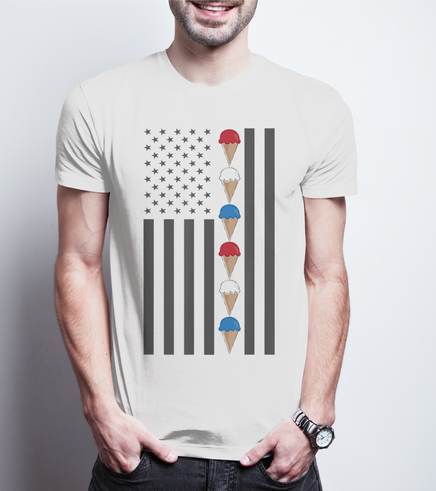 American Flag Ice Cream Cones Red White And Blue Patriotic Summer T-Shirt