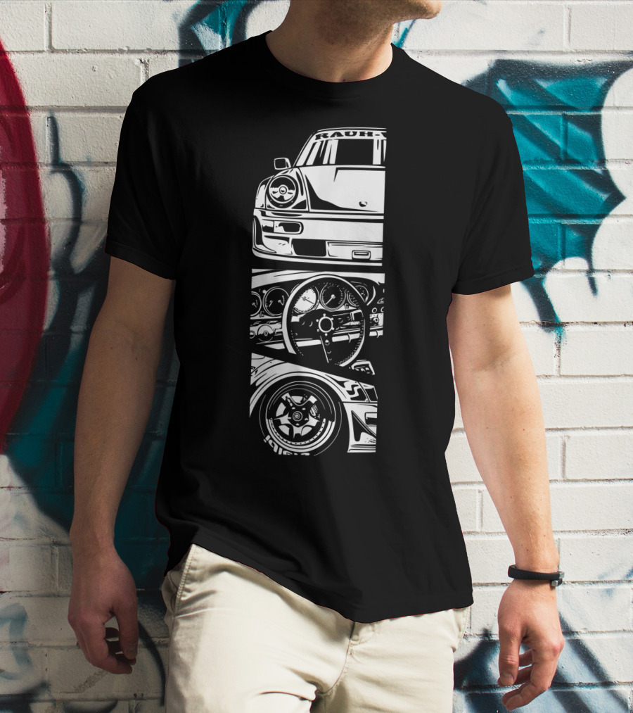 Rauh Welt Begriff German Classic Car Oldtimer Dashboard Wheel T-Shirt