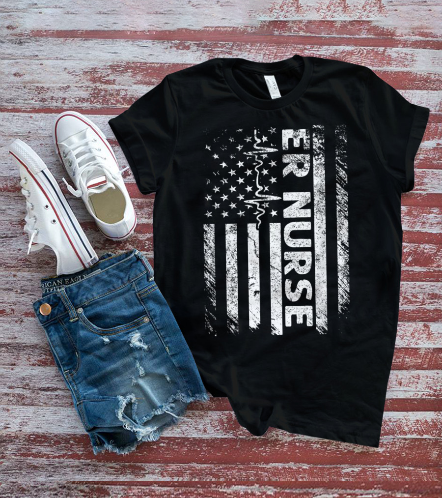 ER Nurse Distressed Flag Emergency T-Shirt