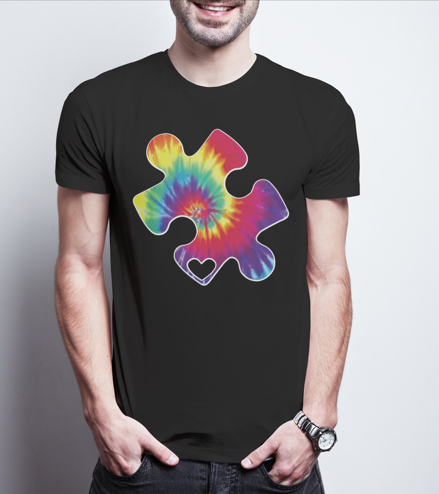 Tie-Dye Puzzle Piece Heart Cool Autism Awareness T-Shirt