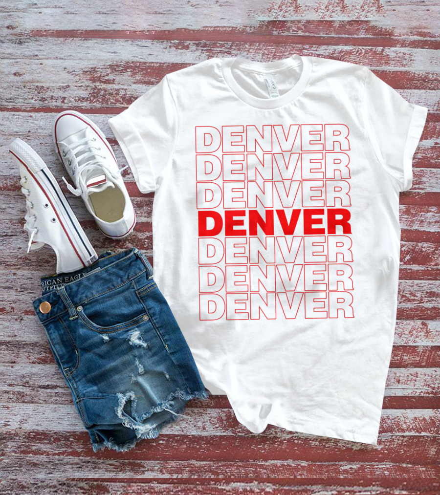 Denver Colorado Thank You Bag Style Repeated Red Lettering T-Shirt