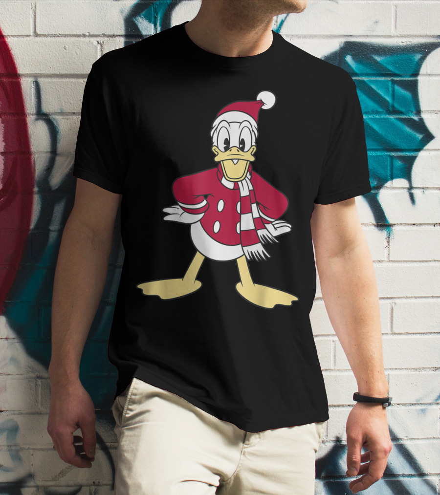 Disney Donald Duck In Festive Red Santa Outfit With Scarf T-Shirt
