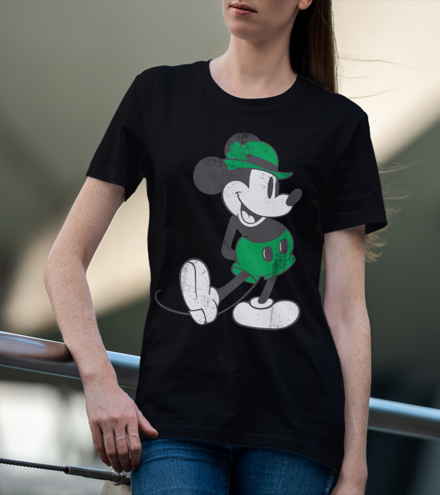 Mickey Mouse Classic Green Clover Hat Disney T-Shirt
