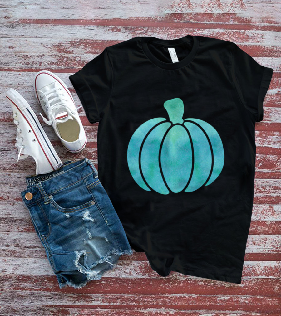 Fall Teal Pumpkin Girl Watercolor T-Shirt