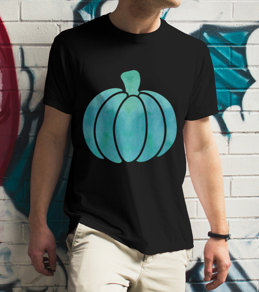 Fall Teal Pumpkin Girl Watercolor T-Shirt