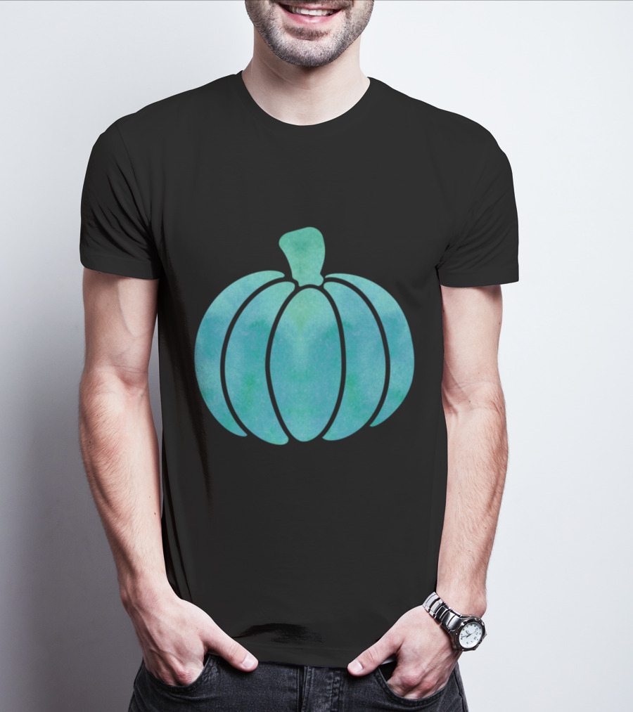 Fall Teal Pumpkin Girl Watercolor T-Shirt