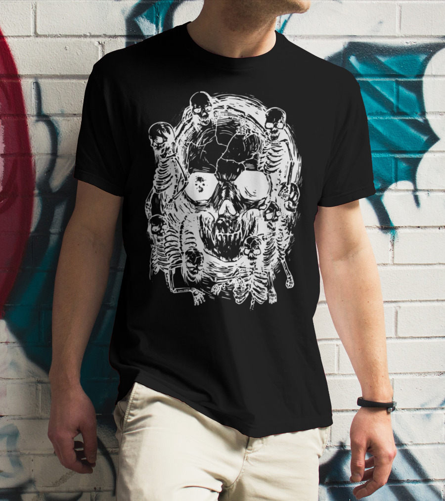 Happy Halloween Skeleton Skull Horror Scary Tattoo T-Shirt