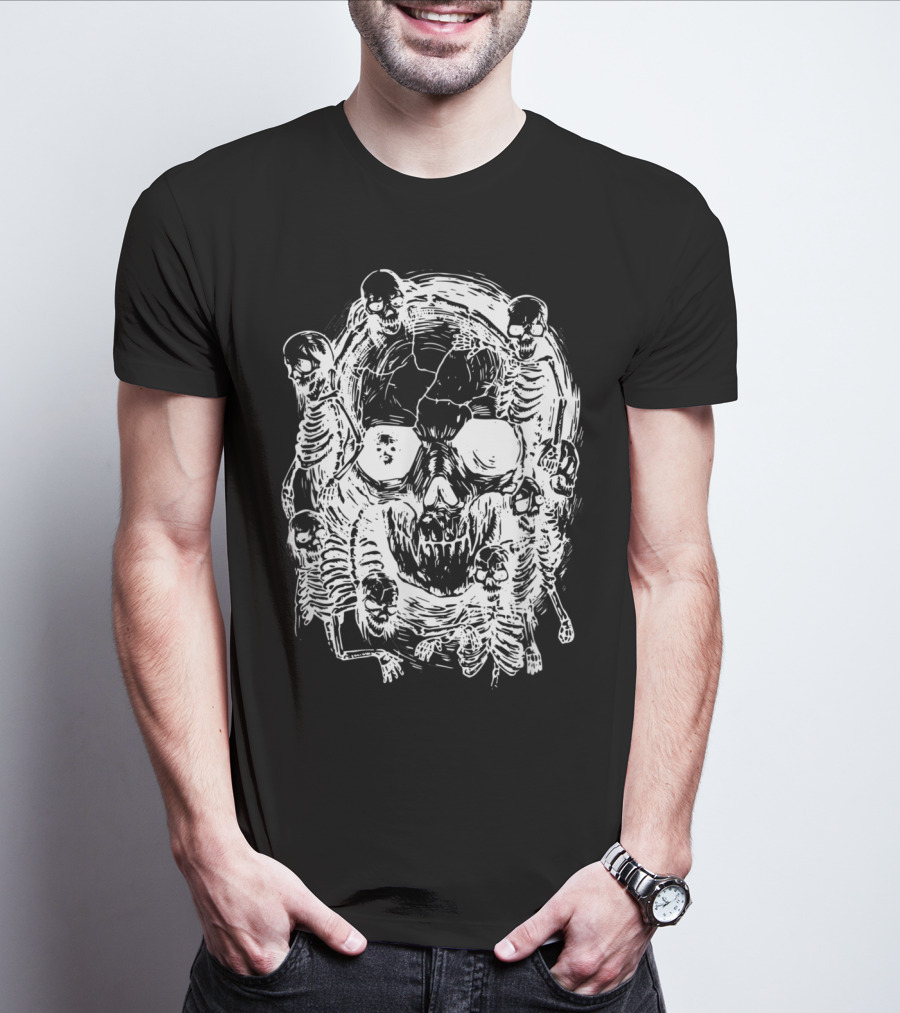 Happy Halloween Skeleton Skull Horror Scary Tattoo T-Shirt