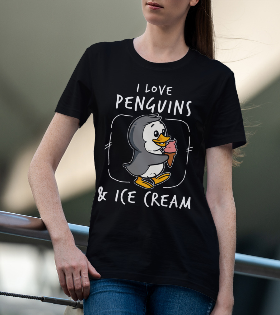 I Love Penguins And Ice Cream Sorbet Delicious Funny T-Shirt