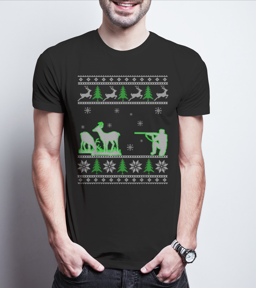 Funny Ugly Christmas Sweater Hunting Deer Hunters T-Shirt