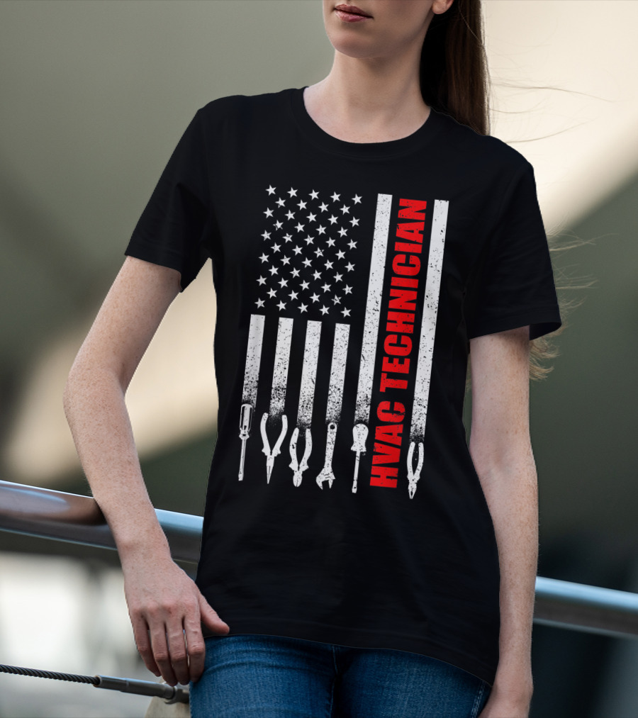 Hvac Technician American Flag With Tools T-Shirt