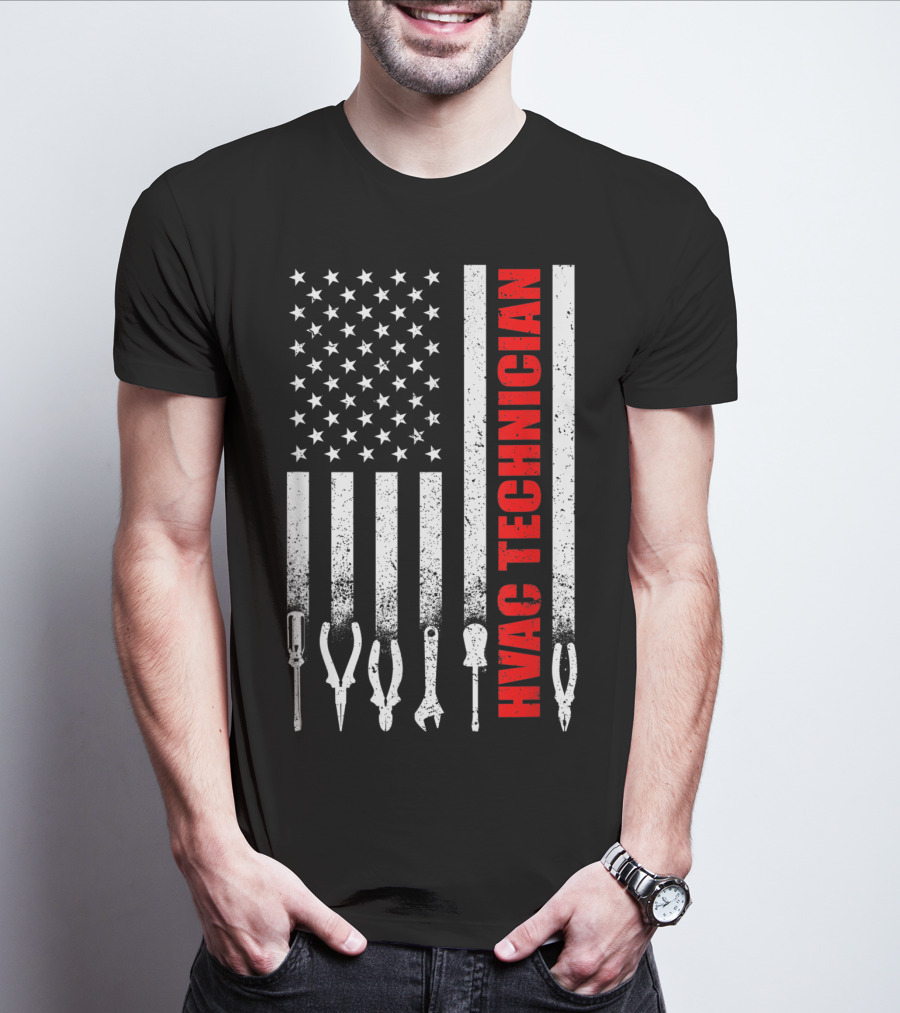 Hvac Technician American Flag With Tools T-Shirt