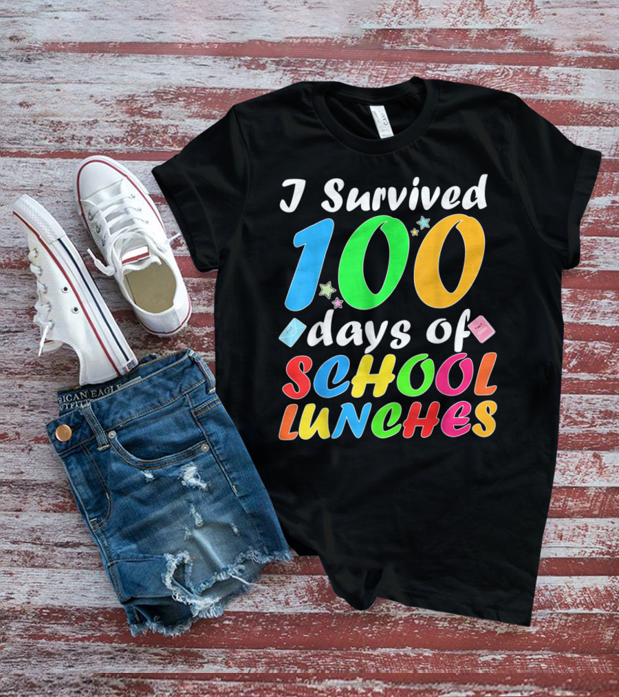 I Survived 100 Days Of School Lunches Colorful Stars And Playful Faces T-Shirt