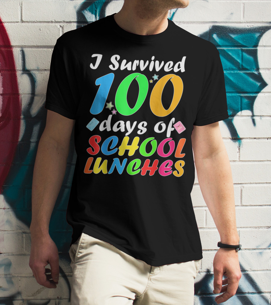 I Survived 100 Days Of School Lunches Colorful Stars And Playful Faces T-Shirt
