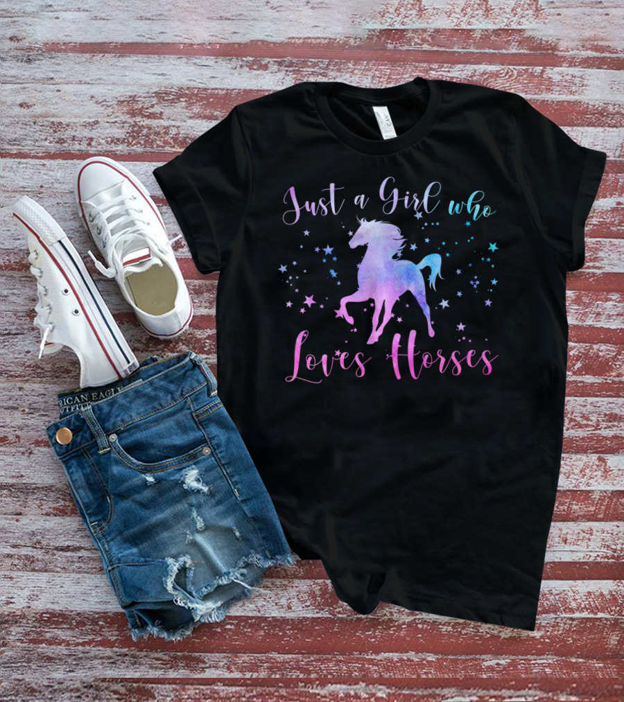 Just A Girl Who Loves Horses With Stars And Colorful Horse T-Shirt