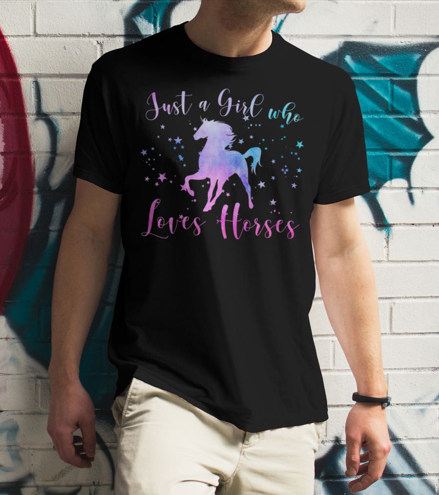 Just A Girl Who Loves Horses With Stars And Colorful Horse T-Shirt