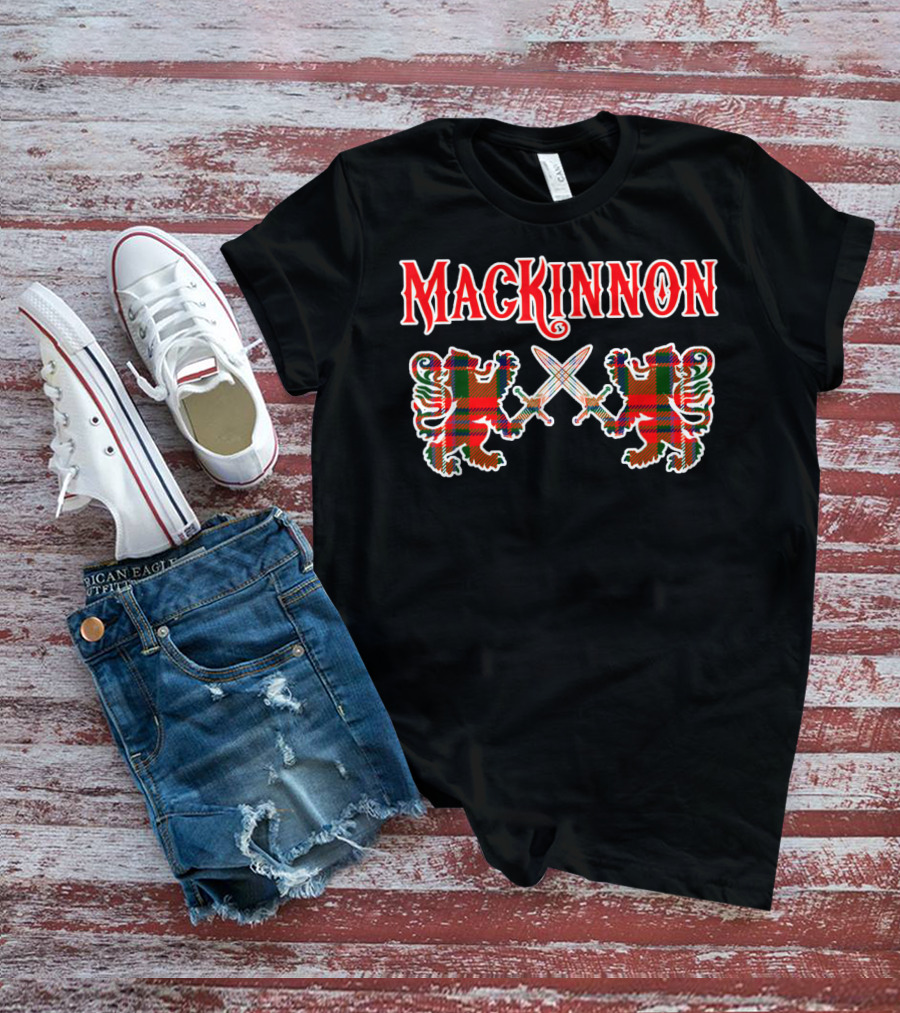 Mackinnon Scottish Clan Tartan Lions And Swords T-Shirt