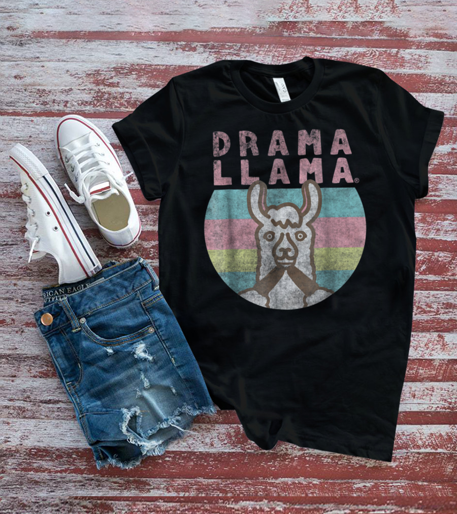 Drama Llama Classic Vintage Retro Striped Lama T-Shirt